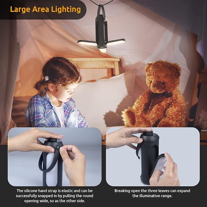 Camping Lantern 720LM with Flashlight Design, 10000mAh Rechargeable LED Camping Lamp, 11H Run Time, Deployable Lampshade Multifunctional Camping Light for Hurricane, Emergency, Travel-Grey