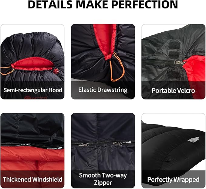 Down Sleeping Bag for Adults 620 Fill Power 0 Degree Sleeping Bag Cold Weather Ultralight with Pouch for Backpacking, Camping, Hiking