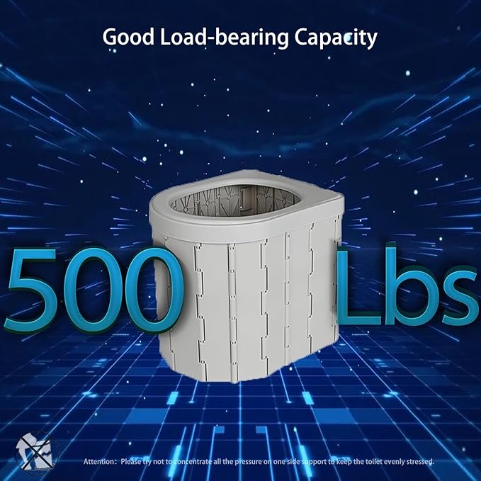Foldable Portable Toilet for Adults, Upgraded Ergonomic Camping Toilet with 500 Lbs Load-Bearing Capacity, Emergency Car/Travel Toilet or Portable Potty for Adults