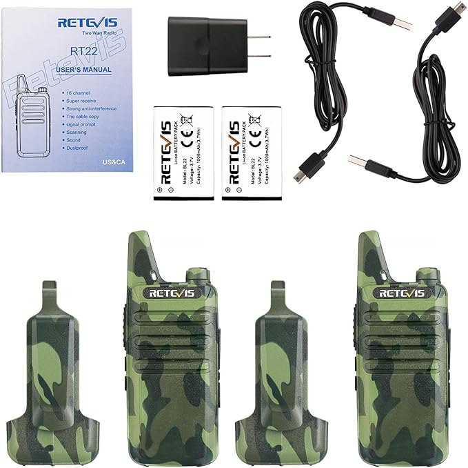 Retevis RT22 Walkie Talkies Rechargeable, Voice Activated, Emergency Alarm, Outdoor Cruise Ship ATV Hunting Skiing Handheld Two Way Radio Walkie-Talkies (4 Pack,Camouflage)