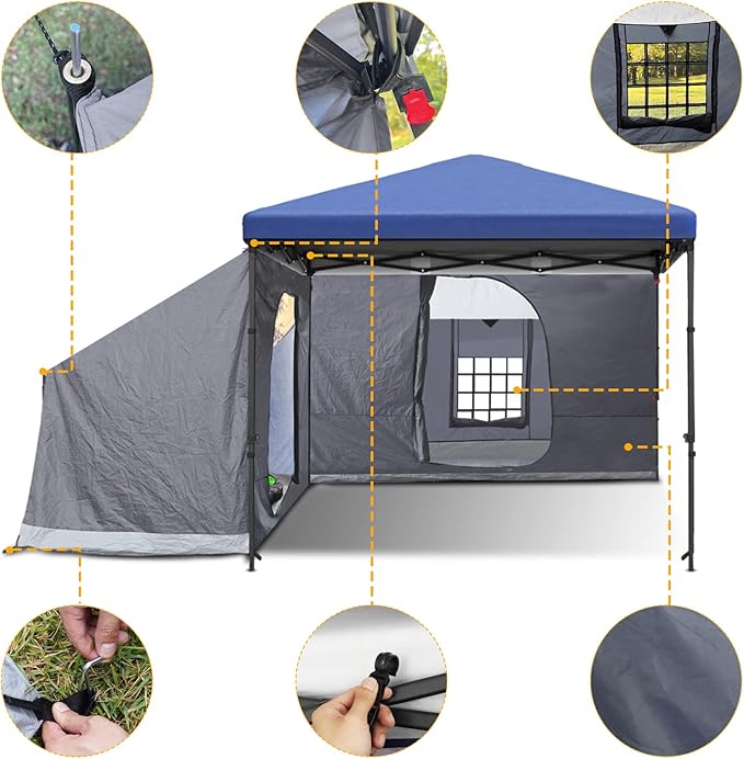 KAMPKEEPER Side Tent,Camping Tent for 10' x 10' Pop Up Canopy, Easy Set Up Gazebo,Compatible with 10' Wide Canopy Tents(Grey)