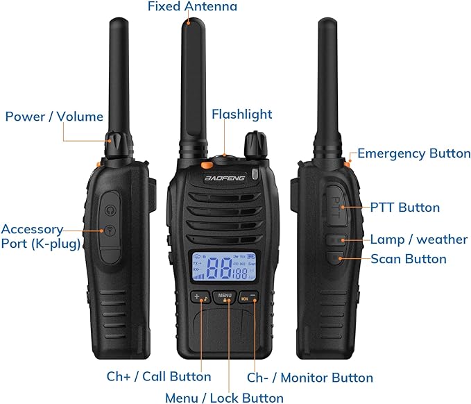 Baofeng BF-88ST Pro Walkie Talkies - 3 Pack, Long Range Radios Walkie Talkies for Kids and Adults, Upgraded from BF-88ST NOAA VOX Dual Watch, with Desktop Charger and Earpieces (Black)