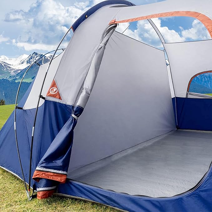 CAMPROS CP Camping Tent 10 Person Family Cabin Tent, 2 Room Water Resistant Waterproof Tent with Top Rainfly, 4 Large Mesh Windows, Double Layer, Easy Set Up, Portable with Carry Bag, 16ft x 9ft x72in