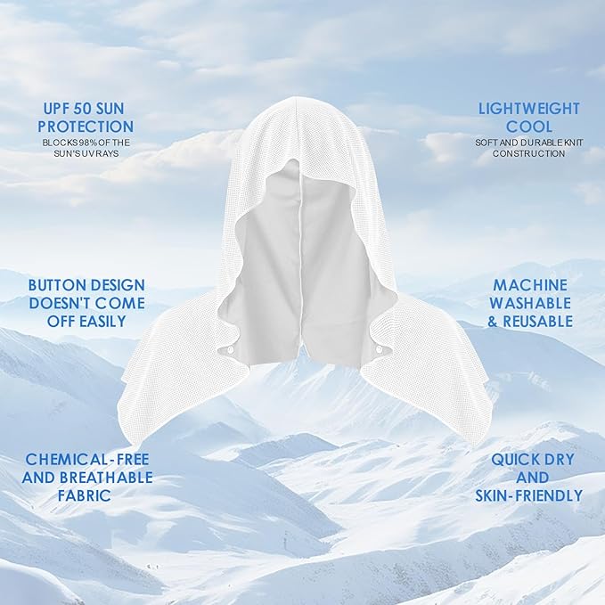 Cooling Hoodie Towels for Neck and Face, UPF 50 Sun Protection & Instant Cooling, Ice Towels for Hot Weather, Soft Breathable Towel for Sport, Work Out, Gym, Camping & More Activities