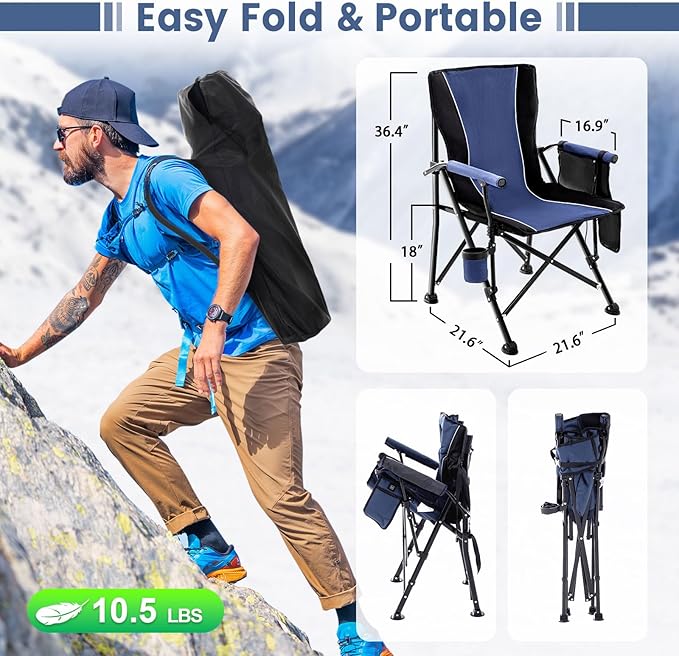 Lamberia Heated Camping Chairs for Adults, Camping Chairs, Portable Heated Chairs for Outdoor, Folding Chairs,Heavy Duty Lawn Chairs for Adults, with Cup Holder,Battery Not Included,Blue