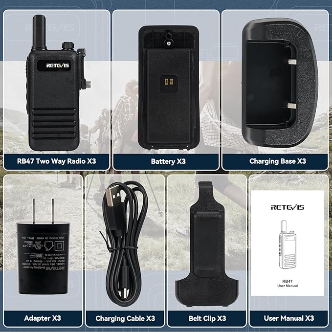 Retevis RB47 Waterproof Walkie Talkies, Portable FRS Two-Way Radios, Mini, VOX, Emergency Alarm, 2 Way Radio Long Range for Outdoors Camping (3 Pack)