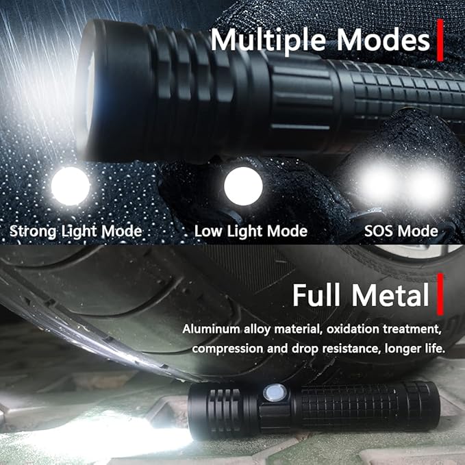 LED Work Lights Kit with Magnetic Base, Waterproof Slim Bar Light, Barbecue Flexible Goose Neck Lamp, 3 in 1 Rechargeable Riding Flashlights for Household Tool, Emergency,Camping and Auto Repair
