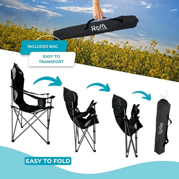 Camping Folding Chairs | Heavy Duty | Supports 250 LBS | Steel Frame | Collapsible with Cup Holder | High Back | 21" D x 36" W x 42" H