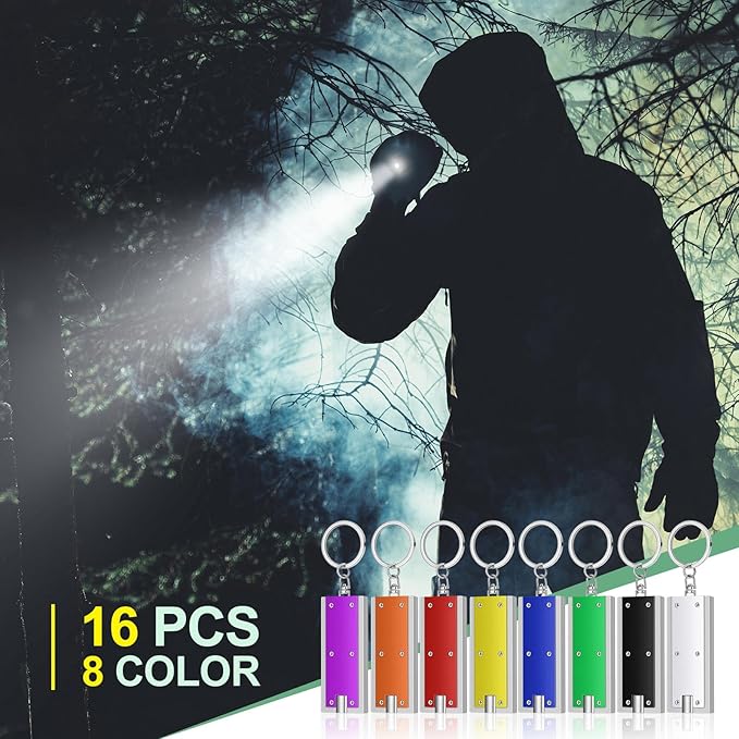 16 Pieces Mini Keychain LED Lights Keychains Flashlight Assorted Color Ultra Bright Flashlight Portable Key Chain Flash Light Torch Key Ring Powerful Keychain Lights for Outdoor Camping Activity