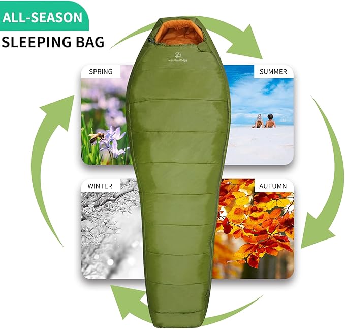 Mountainlodge 3-4 Seasons Shingle Sleeping Bag 15℉ with Inner Pocket for Adult,Perfect for Backpacking,Traveling and Hiking,Including Free Compression Stuff Sack.