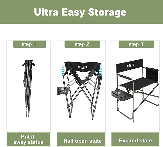 YOUNG WOOD Camping Directors Chair with Side Table, Foldable and Portable, Fishing,Trip,Picnic,Hike,Lawn,Sports,Beach,Outdoor Camping Chair for Adults,Drink Holder and Mobile Storage,2p