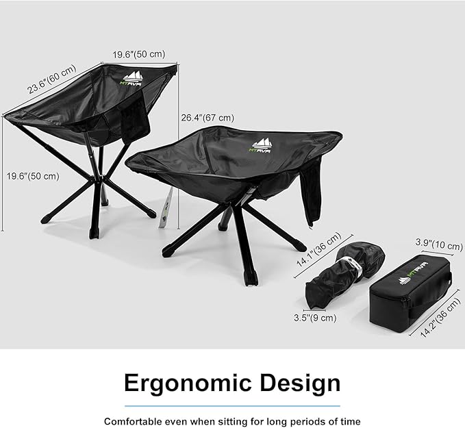 Camping Chairs for Adults, Supports 600 Lbs Lightweight Folding Camping Chair, Collapses to Size of Water Bottle Portable Camping Chair for Outdoor, Beach, Lawn, Travel, Picnics