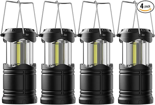 Lichamp LED Camping Lantern, 4 Pack Battery Powered Flashlight for Power Outages, Portable Collapsible Hanging Light Essential for Home, Outdoor, Emergency Lamp Survival Kit Gear for Hurricane, Black