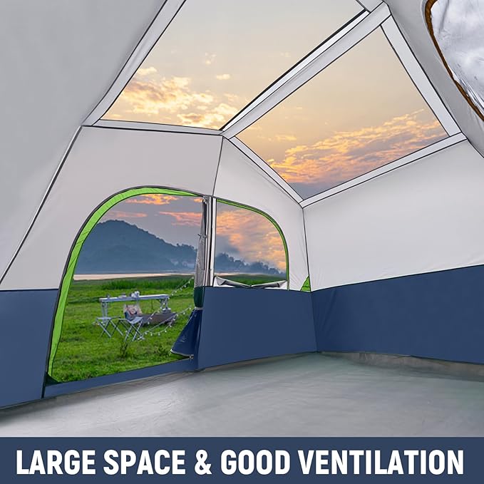 HIKERGARDEN 6-8 Person Camping Tent - Portable Family Cabin Tent for Camp, Windproof Fabric Camp Tent Outdoor for Hiking, Backpacking, Traveling