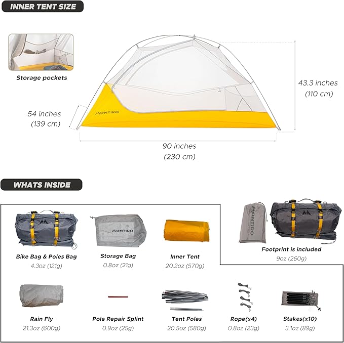 Wander Hawk 2-Person Backpacking Tent, Lightweight 2 Person Tent for Bikepacking Backpacking Camping & Hiking