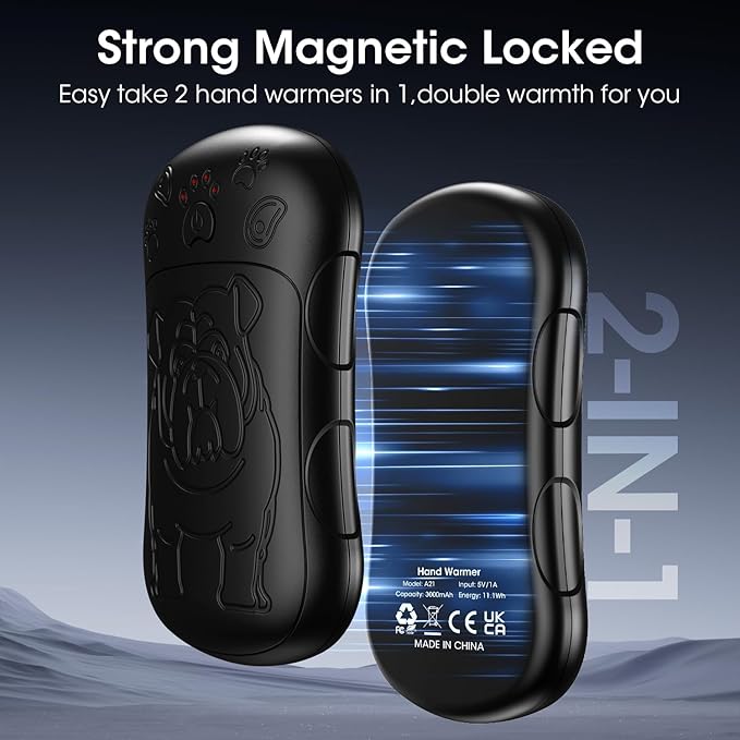 OLV Hand Warmers Rechargeable 2 Pack Strong Magnetic 18Hrs Longer Heating Portable Pocket-Sized Hand Warmer 6000mAh USB Hot Heater Birthday Gifts for Men Women Camping,Golf,Hunting,Travel Essentials