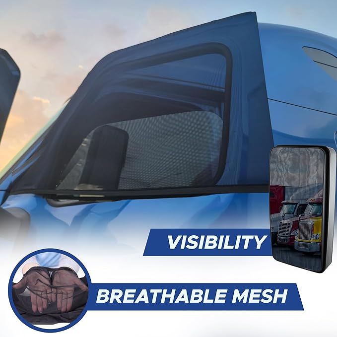 EcoNour XXXL Truck 2-Pack Side Window Shade | Front Side Windows Protects UV Rays and Sun Glare | Stretchable & Breathable Mesh Sunshade for Kenworth T680, Peterbilt 579, 589 | Driver Window Screens
