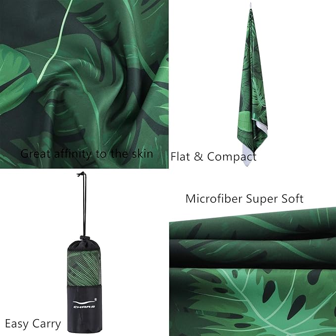 CHARS Microfiber Quick Drying Beach Towel Super Absorbent & Sand Free Towel for Kids Teens Adults Travel Gym Camping Pool Yoga Outdoor and Picnic(63"×31"/63"×39")