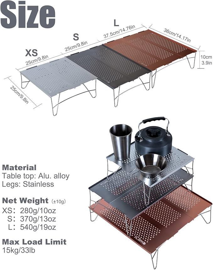 iClimb Mini Solo Folding Table Ultralight Compact for Backpacking Camping Hiking Beach Picnic (Silver - L)