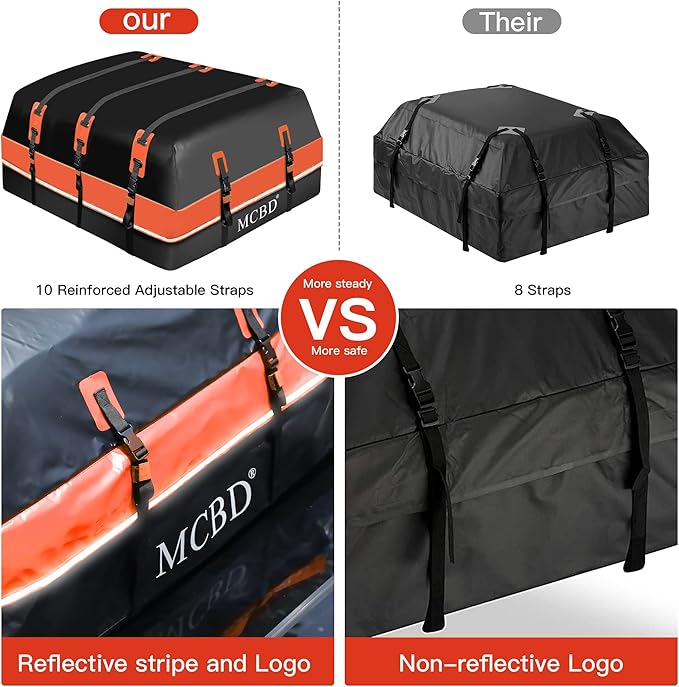 Rooftop Cargo Carrier, 26 Cubic Feet Soft-Shell Waterproof Car Roof Luggage Bag for All Vehicles SUV with/Without Rails, Includes 10 Reinforced Straps 6 Door Hooks Suitable, Storage Bag,Anti-Slip Mat