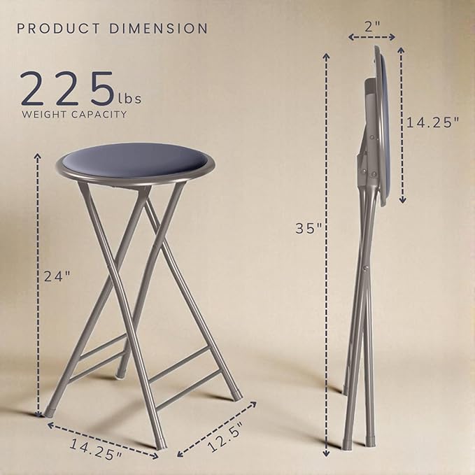 Lavish Home Counter-Height Bar Stools - Set of 4 Heavy-Duty 24-Inch Backless Folding Chairs with 225 LBS Capacity for Kitchen or Rec Room (Gray)