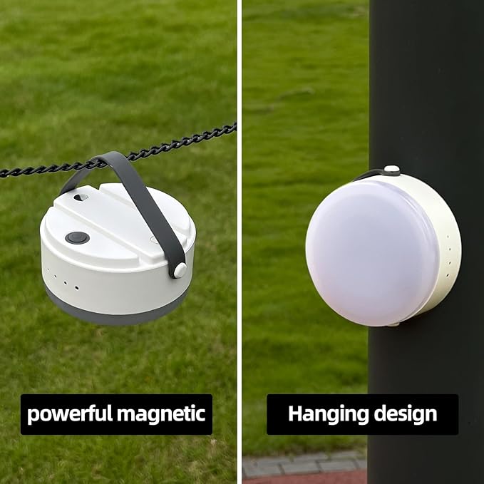 Hanging Camping Tent Light with Stepless Dimming & Magnetic Base, USB-C Rechargeable LED Lantern for Outdoor Glamping, Emergencies, Indoor Outages (Portable Waterproof, Power Bank Function)