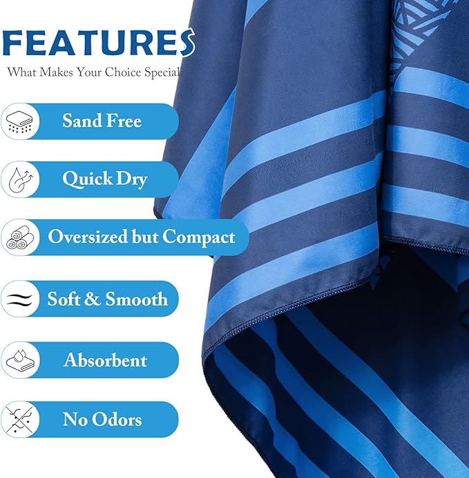 Your Choice Microfiber Beach Towels, Sand Free Beach Towel, Quick Dry Beach Towel, Extra Large Beach Towels for Adults, Kids (67x35 Inch, 60x30 Inch), Travel Towel, Camping Towel