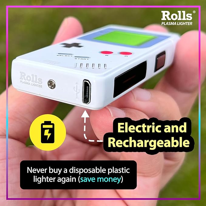 Rolls Electric Lighter - USB Rechargeable Cool Lighters - Retro Gamer Gifts for Men - Windproof Electronic Arc Lighter - Candle Lighter - Custom Unique Gadgets - by Rolls Plasma Lighter (Grey)