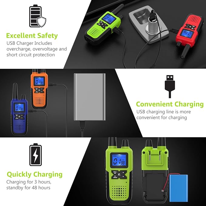 4 Walkie Talkies for Adults Long Range Walkie Talkies Rechargeable - Long Distance Walkie Talkies 4 Pack Family 2 Way Radios Walkie Talkies with Earpiece and Mic Set USB Charger Battery NOAA Alert
