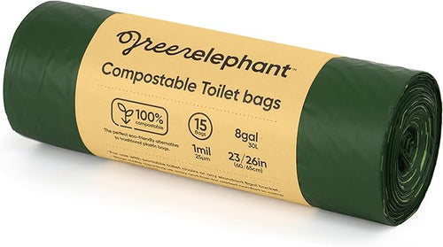 Green Elephant Portable Toilet Bags - Camping Toilet Bags, Camping Potty Bags, Camping Poop Bags for People, Toilet Waste Bags for 5 Gallon Bucket, Camp Toilet Bag, 15 count, 8 gal, 1 mil (1 pack)