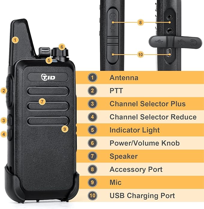 TIDRADIO TD-M8s Radios Walkie Talkies for Adults Long Range,Rechargeable Two Way Radio with Earpieces,6 Way Multi Gang Charger and Wireless Programmer,for School Church Restaurant Business (6 Pack)