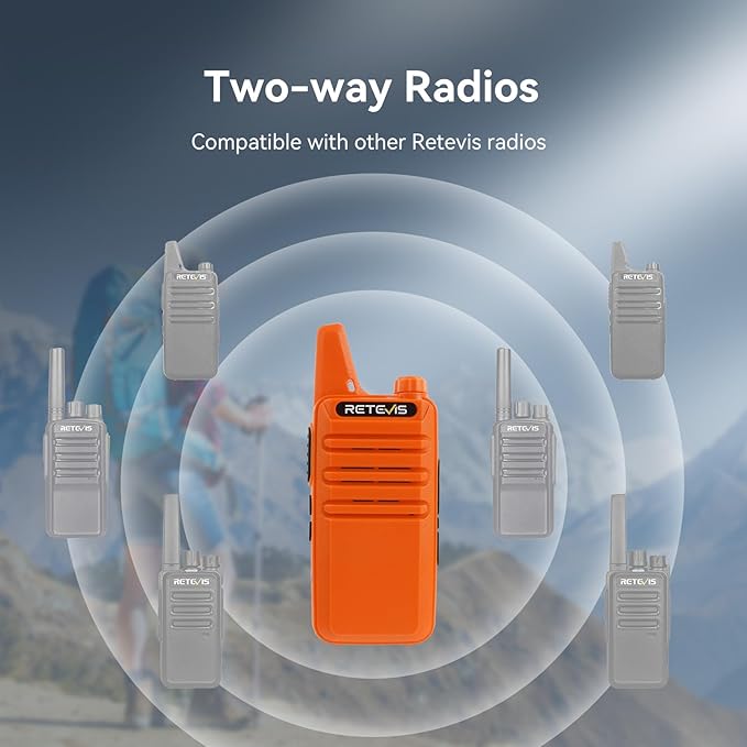 Retevis RT22 Rechargeable Walkie Talkies, Long Range Two Way Radio for Adults, Portable Handheld Radio, Voice Activated, Emergency Alarm, Outdoor Hiking Travel(4 Pack, Orange)