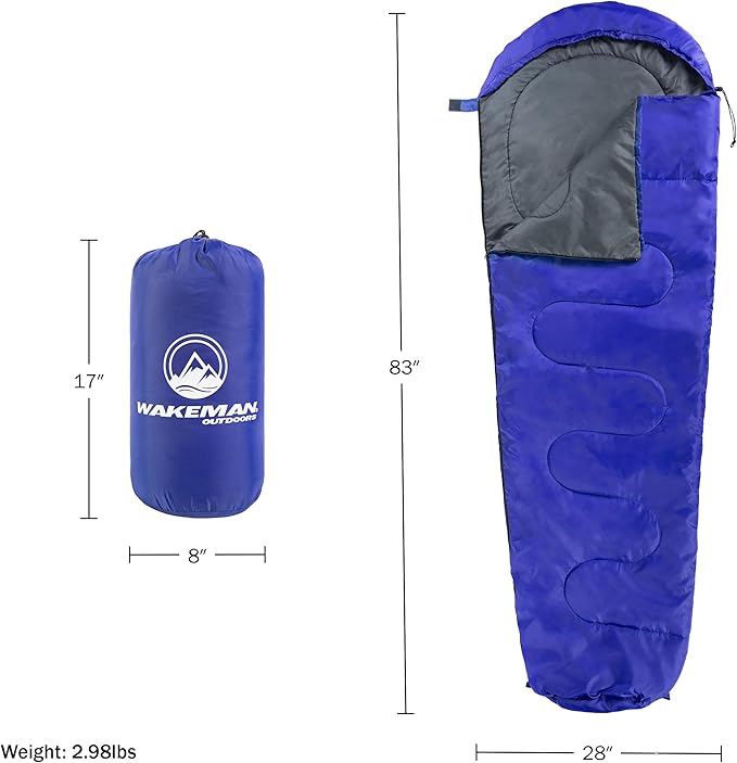 Mummy Sleeping Bag - Adult Cold Weather Sleeping Bag Rated to 25°F - Waterproof with Drawstring Hood - Camping Equipment by Wakeman Outdoors
