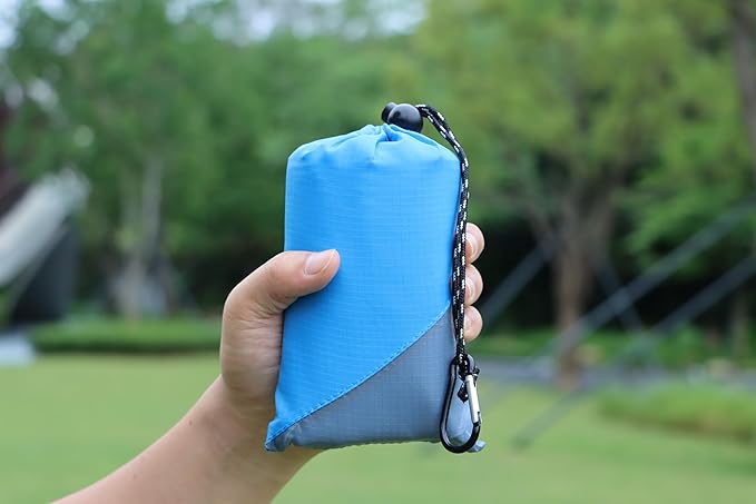 Orga'Neat Pocket Picnic Blanket, Sandproof Lightweight Pocket Camping Tarp, 55″x 39″ Foldable & Fits into Small Bag, Water Resistant Washable Quick Dry Compact Beach Mat for Outdoor Recreation