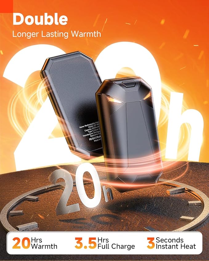 Hand Warmers Rechargeable - Ultra Light & Thin 8000mAh 2 Packs Electric Hand Warmer, Pocket-Sized, Up to 20Hrs - Stocking Stuffers for Him/Adults, Gifts for Men/Women, Camping Accessories/Hunting Gear