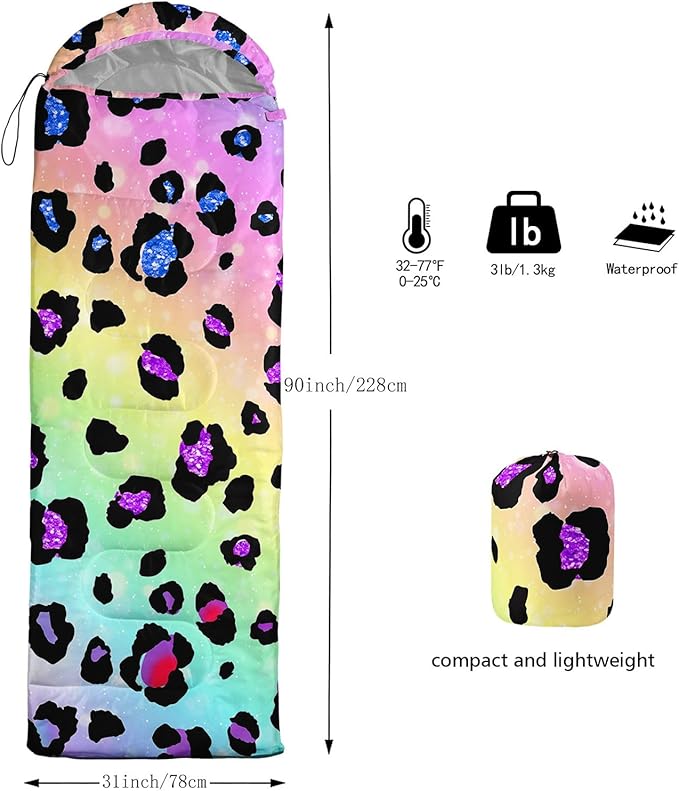 Kids Sleeping Bag for Boys Girls,Western Cowboy Print-Lightweight Warm Portable Outdoor Indoor-Waterproof Cold Weather Resistant Sleeping Bag for Camping Hiking