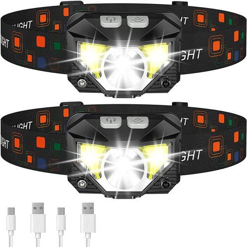 LHKNL Headlamp Flashlight, Lumen Ultra-Light Bright LED Rechargeable Headlight with White Red Light, 2-Pack Waterproof Motion Sensor Head Lamp,8 Modes for Outdoor Camping Running Hiking Fishing