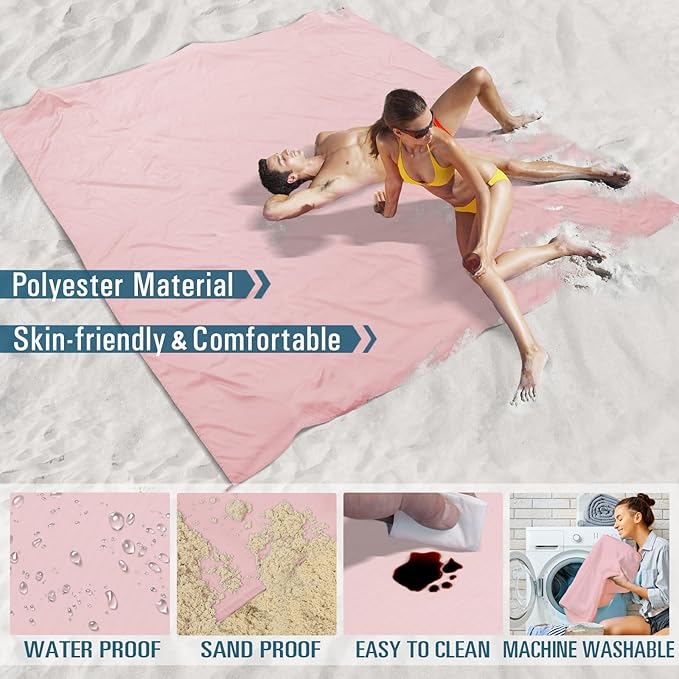 Beach Blanket Sandproof Waterproof 10'×9' 1-8 Adults Oversized,Compact Lightweight Durable Beach Mat for Travel Camping Hiking Picnic Blanket