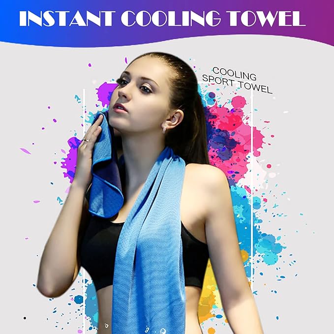 10 Pack Cooling Towels Bulk Microfiber Ice Towel Quick Dry Breathable Chilly Sweat Towel Stay Cool Towel for Neck Face Yoga Gym Workout Running Pilates Beach with Carabin Bag, 40x12'', Blue
