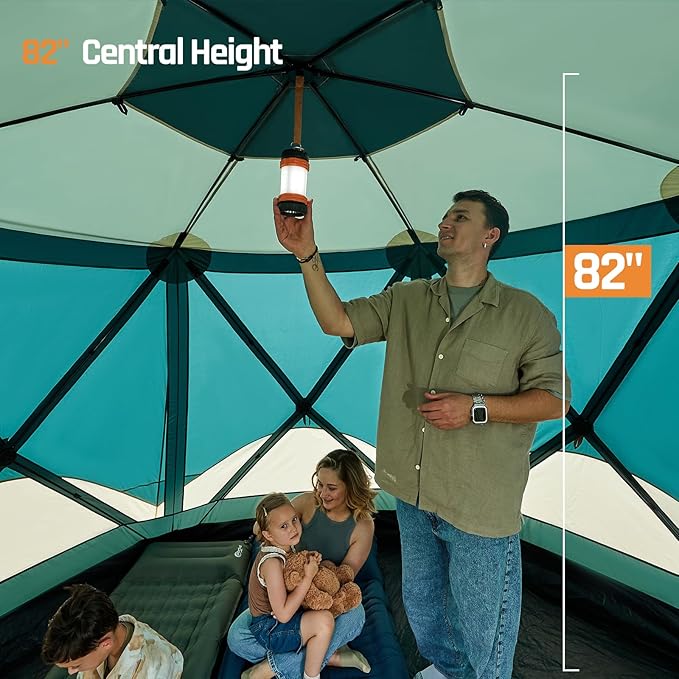 Instant Tents for Camping Pop Up Screen Tent with Floor, 6 Person Large Family Camping Tent with Rainfly and Porch, Easy 60S Setup Hub Tent for Outdoor Picnic Backyard, 11.5x10x6.83FT
