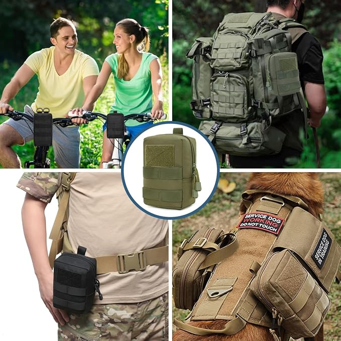 MUCHER 2 Pack Molle Pouches Tactical Pouches EDC Pouch Organizer Molle Bag Utility Pouch with 4 Carabiners for Outdoor Hiking Hunting Camping Training