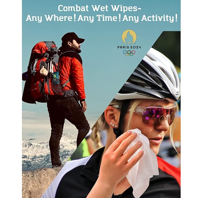 Combat Wipes ACTIVE Outdoor Wet Wipes - Extra Thick Camping Gear, Biodegradable, Body & Hand Cleansing/Refreshing Cloths for Backpacking & Gym w/Natural Aloe & Vitamin E (20 Packs, 500 Wipes).