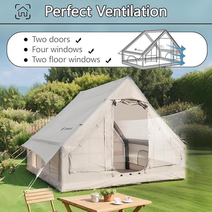 Inflatable Tent for Camping Large Blow Up Tents Glamping 4-8 Person House 4 Season Air with Pump Easy Set up Waterproof Outdoor Oxford