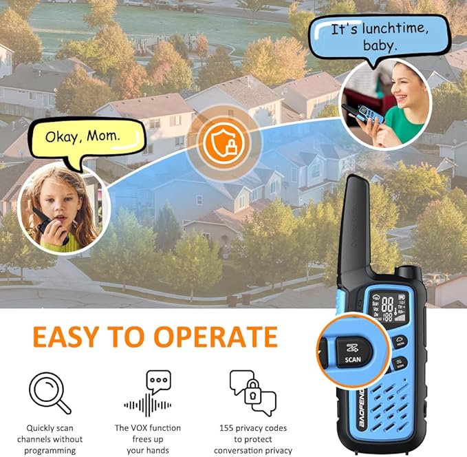 BAOFENG T25 Walkie Talkies for Adults Teens 22 FRS Channels Two Way Radio with 1400mAh Rechargeable Battery, VOX, NOAA, Flashlight, SOS, Dual Watch for Camping, Hiking, Biking, Family Outdoors, 2 Pack