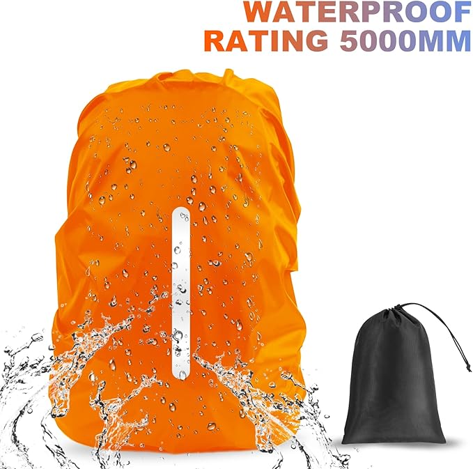 LAMA 2 Pack Waterproof Rain Cover for Backpack, Reflective Rucksack Rain Cover for Anti-dust/Anti-Theft/Bicycling/Hiking/Camping/Traveling/Outdoor Activities (1 Pcs Black + 1 Pcs Orange, M)