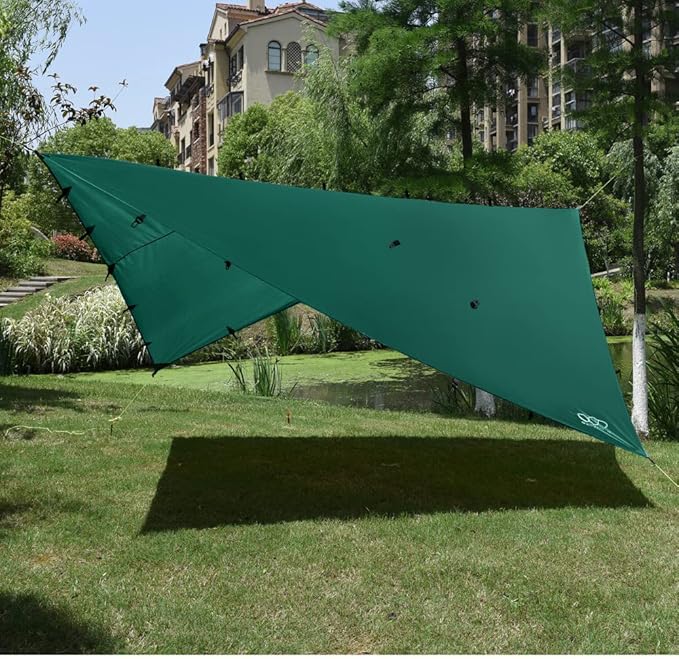 Gold Armour Rainfly Tarp Hammock, Premium 14.7ft/12ft/10ft/8ft Rain Fly Cover, Waterproof Ultralight Camping Shelter Canopy, Survival Equipment Gear Camping Tent Accessories (Green 10ft x 10ft)
