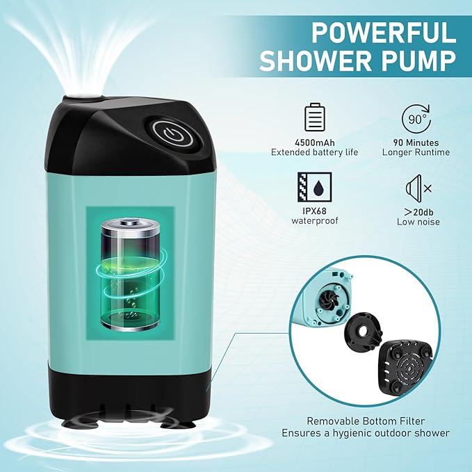 Camping Shower Tent Kit, Pop Up Privacy Shelter with LED Lights, Portable Shower Pump with 6.6 Gallons Collapsible Bucket Camp Bathroom for Adults Outdoor Hiking