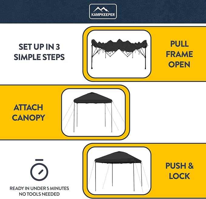 KAMPKEEPER 10x10 Pop Up Canopy Tent with 2 Sidewalls - Waterproof Outdoor Shelter for Sun Shade, Camping, Beach, Patio and Backyard Events, Black