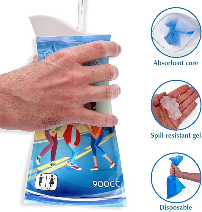Owfeel 12 Pack Disposable Urine Bags, 900ml Unisex Portable Urine Bags for Camping, Disposable Urinals Vomit Bags for Traffic Jams Camping Hiking for Men Women Kids Patient