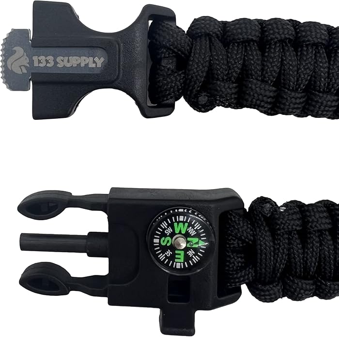 Adjustable Paracord Bracelet Compass Hiking Survival Whistle Loud, Emergency Fire Starter Kit, Camping Accessories Fishing Hunting EDC Backpacking Gear, Tactical Survival Gear and Equipment
